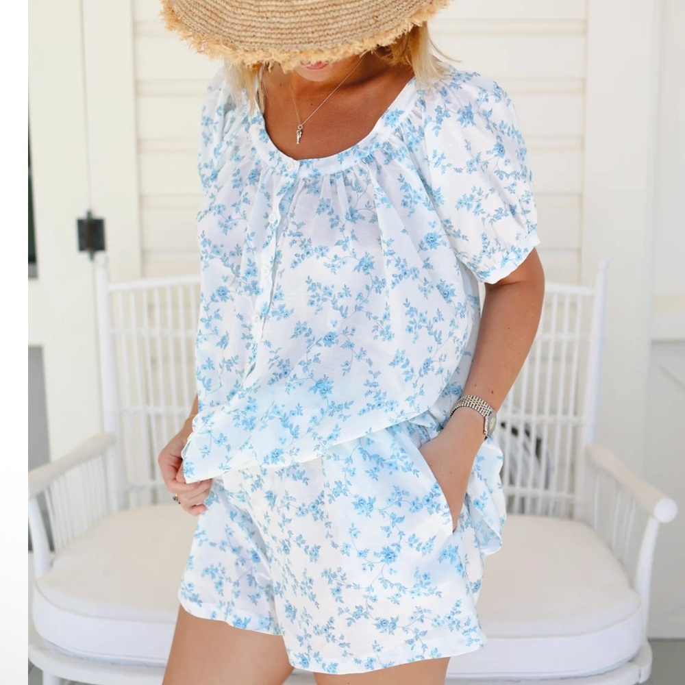 Floral Blue Pajama Set